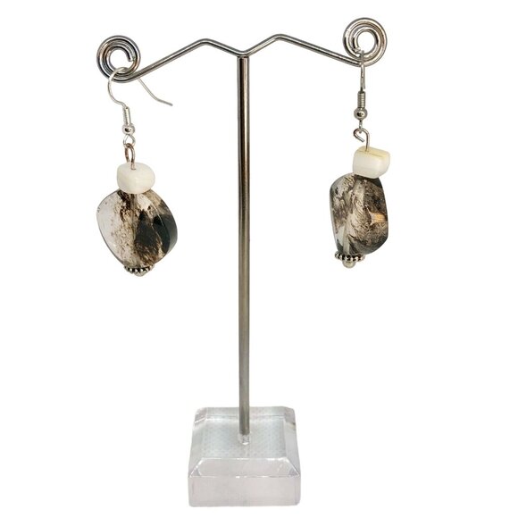 Handcrafted Dangle Earrings Unique Marble-Effect Glass Lightweight & Stylish - Picture 2 of 6